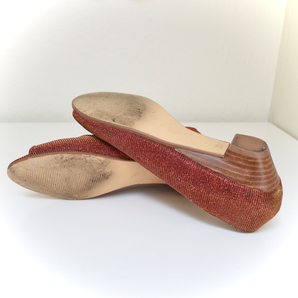 Chelsea Crew Red/Orange Glitter Sparkle Peeptoe Pump - Picture 5 of 5